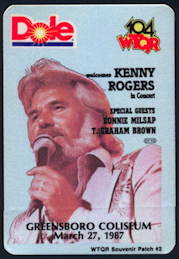 ##MUSICBP0120 - Kenny Rogers OTTO Cloth Radio Pass for 1987 Concert at Greensboro Coliseum - Radio 104 WTQR