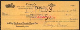 #UPaper170  - Check from Kenny's Harley-Dav...