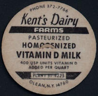 #DC159 - Kent's Dairy Farms Homogenized Milk Bottle Cap - Olean, N.Y.