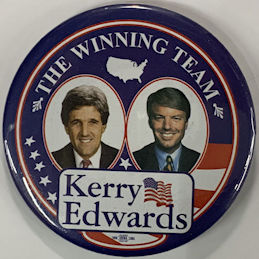 #PL385 - Large Licensed Winning Team Jugate Kerry Edwards Pinback