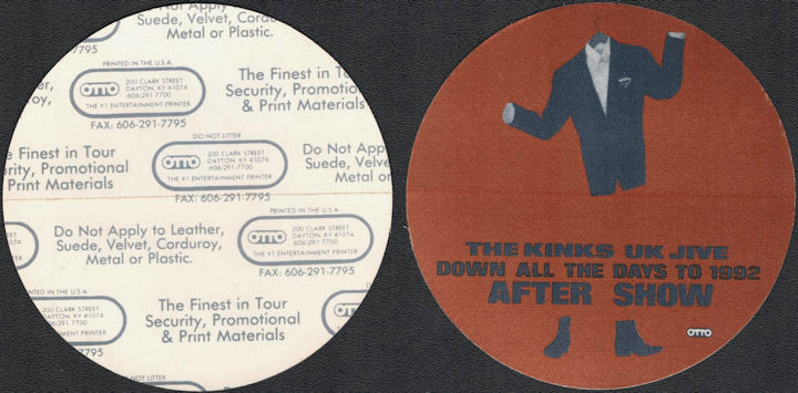 ##MUSICBP0920 - The Kinks OTTO Cloth "After Show" Backstage Pass from the UK Jive Tour