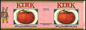 #ZLCA135 - Very Rare Large Kirk Pumpkin Can Label
