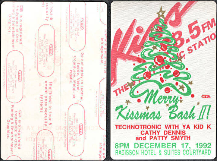 ##MUSICBP0875 - Merry Kissmas Bash OTTO Cloth Backstage Pass from the 1992 Concert with Patty Smyth, Technotronic, Cathy Dennis, and Ya Kid K