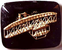 #BEADS0469 - Large 27mm Black and Gold Intaglio with Wright Brothers Plane - As low as $1 each