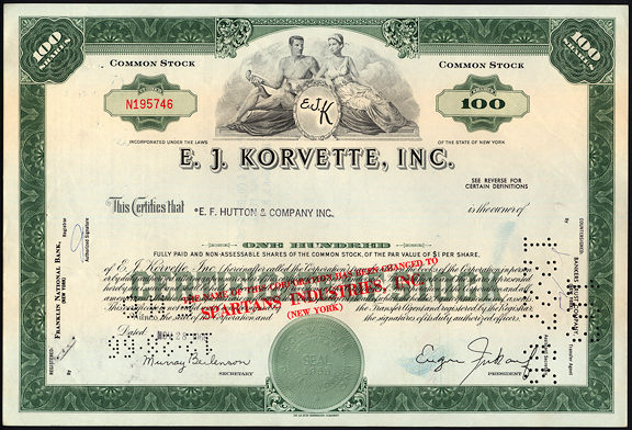 #ZZCE063 - E. J. Korvette, Inc. Stock Certificate