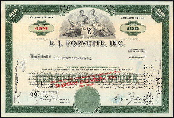 #ZZStock063 - E. J. Korvette, Inc. Stock Certificate