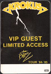 ##MUSICBP0032  - 1984/85 Krokus The Blitz Tour VIP/Guest OTTO Backstage Pass