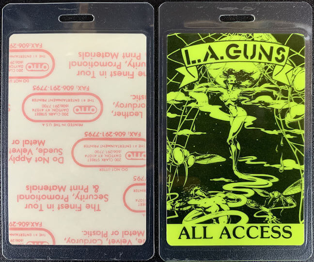 ##MUSICBP0311 - L.A. Guns Laminated OTTO All Access Backstage Pass from the 1989-90 Tour - DayGlo Green