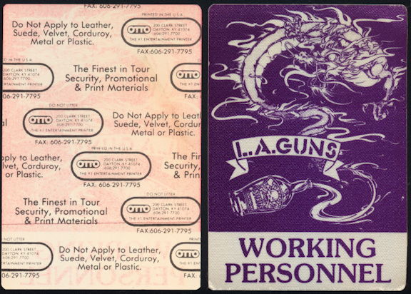 ##MUSICBP0406 - Uncommon L.A. Guns OTTO Cloth Working Personnel Backstage Pass from the 1990 Cocked and Loaded Tour