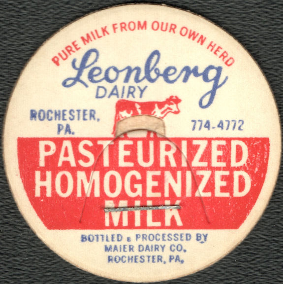 #DC232 - Leonberg Dairy Milk Bottle Cap from Rochester, PA - Pictures Cow