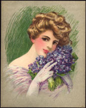 #MSPRINT199 - 1910 Victorian Print - Lady with Purple Hyacinths