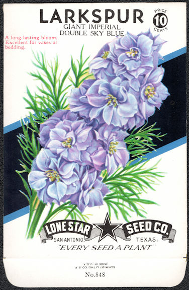 #CE011 - Giant Imperial Double Sky Blue Larkspur Lone Star 10¢ Seed Pack - As Low As 50¢ each