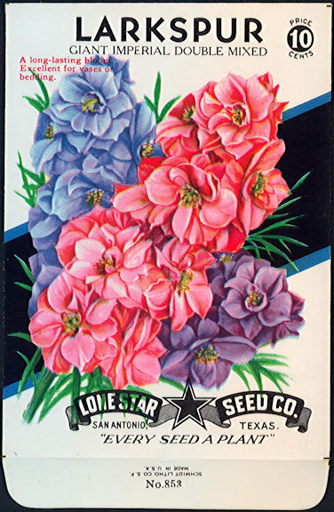 #CE010 - Giant Imperial Double Mixed Larkspur Lone Star 10¢ Seed Pack - As Low As 50¢ each