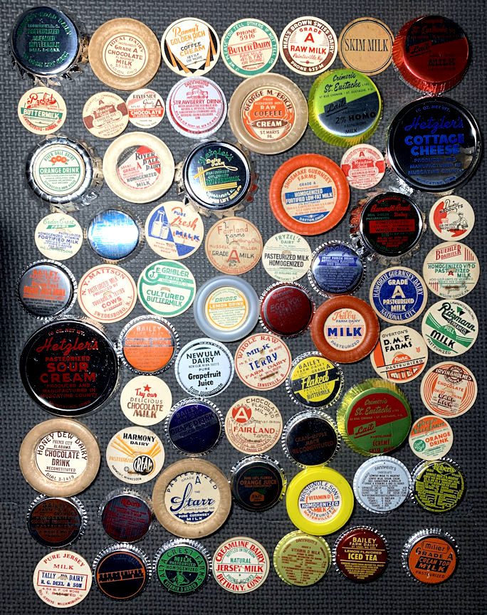 #DC229 - The Larry Johnson Collection - Group of 65 Different Milk/Dairy Bottle Caps