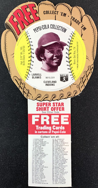 #TZCards296 - 1977 Pepsi Glove Disc Carton Insert Featuring Larvell Blanks