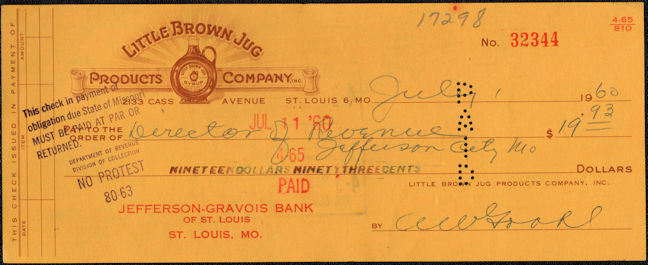 #ZZZ010 - 1960 Little Brown Jug Check