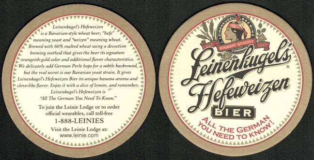 #SP101 - Leinenkugel's Hefeweizen Bier Coaster - Indian Head Logo