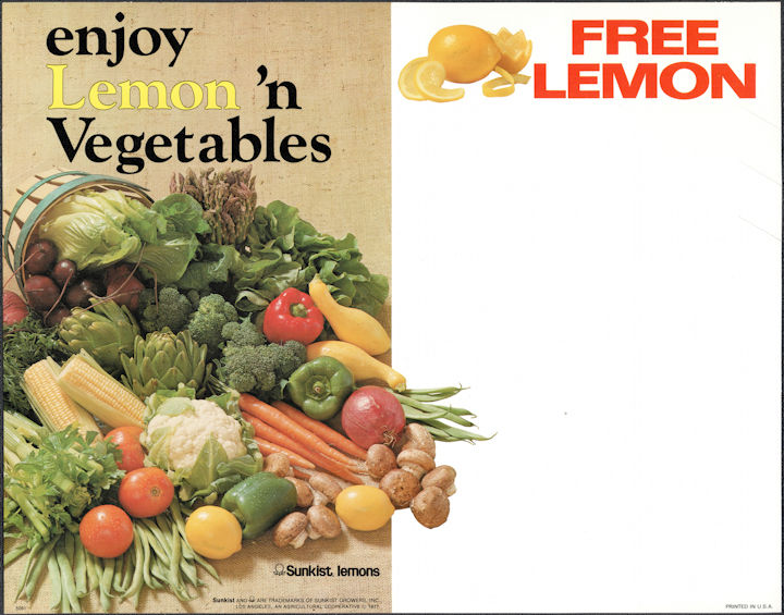 #SIGN248 - Large Cardboard Sunkist Lemon 'n Vegetables Cardboard Sign