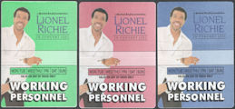 ##MUSICBP0894 - Group of 3 Different Colored Lionel Richie OTTO Cloth Working Personnel Backstage Passes from the 2001 Tour