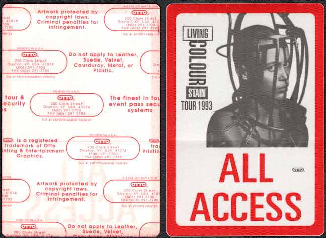 ##MUSICBP0169 - Living Colour All Access OTTO Cloth Backstage Pass From the 1993 Stain Tour