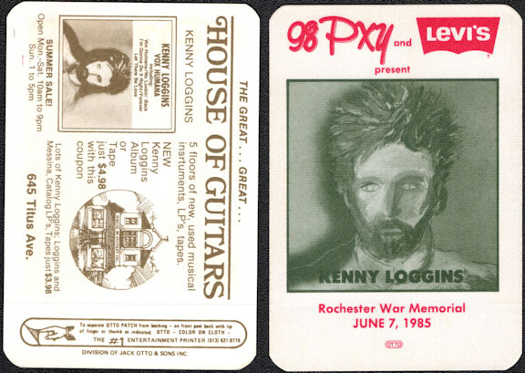 ##MUSICBP0033  - 1985 Kenny Loggins Radio Promo OTTO Backstage Pass - 98PXY - Levi Advertising
