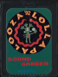 ##MUSICBP0491  - Rare 1992 Lollapalooza OTTO Laminated Working Backstage Pass for Sound Garden - Chris Cornell