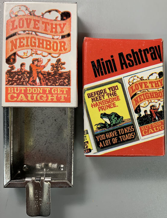 #MSH051 - Group of 2 Mechanical Mini Ash Tray/Hippie Stash Boxes in Original Boxes - Love Thy Neighbor