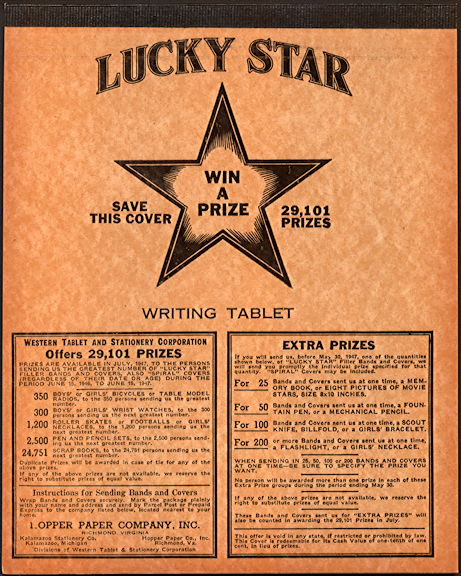 #CS142 - Group of three 1946 Lucky Star Pencil Tablets