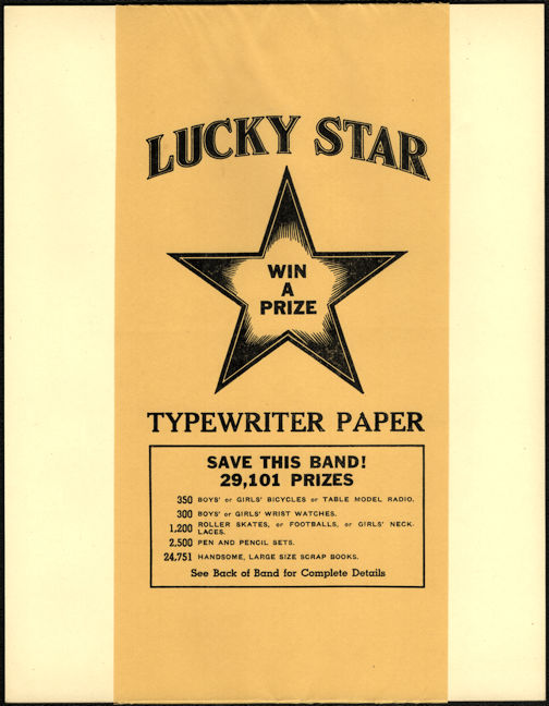 #CS618 - Pack of Lucky Star Typewriter Paper with Prize Offers - 1947 Version