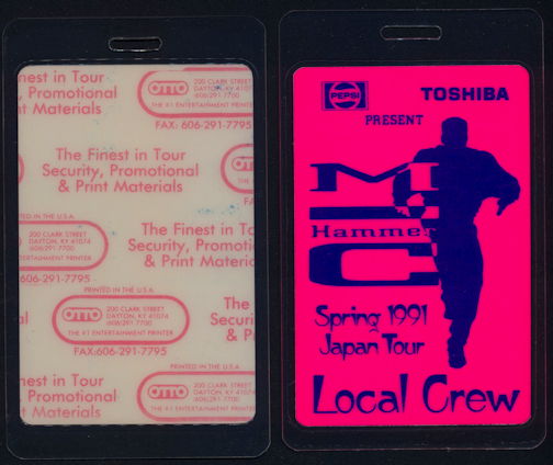 ##MUSICBP0337 - Laminated MC Hammer Local Crew Backstage Pass from the 1991 Japan Tour