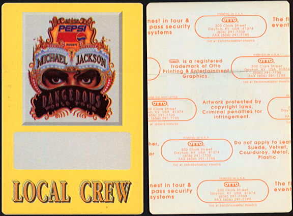 ##MUSICBP0478 - Michael Jackson OTTO Cloth Backstage Local Crew Pass from the 1992 Dangerous Tour
