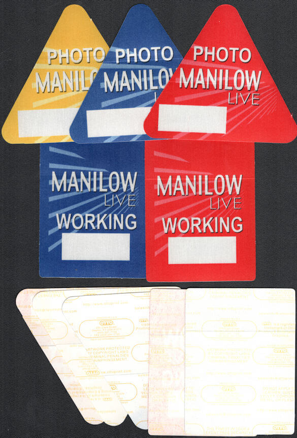 ##MUSICBP0738 - 5 Different Barry Manilow OTTO Cloth Backstage Passes from the 2010 "Nobel Peace Prize" Concert