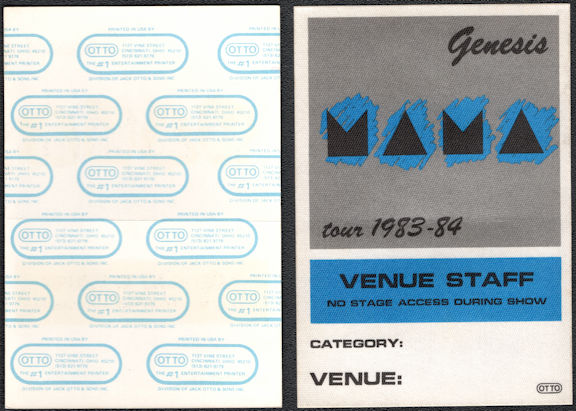 ##MUSICBP0557  - Scarce 1983/84 Genesis Mama Tour Cloth "Venue Staff" OTTO Backstage Pass