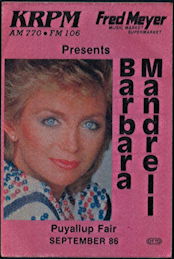 ##MUSICBP0503 - Rare Barbara Mandrell OTTO Cloth Backstage Pass from the Puyallup Fair in 1986
