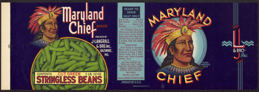 #ZLCA146 - Large Size Maryland Chief Stringless Beans Can Label with Indian Chief
