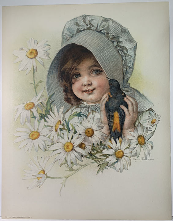 #MSPRINT211 - 1907 Victorian Print - Girl with Bird - Maud Humphrey