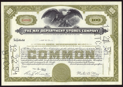 #ZZCE053 - The May Department Stores Stock Certificate
