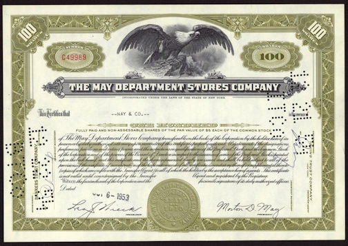 #ZZStock053 - The May Department Stores Stock Certificate