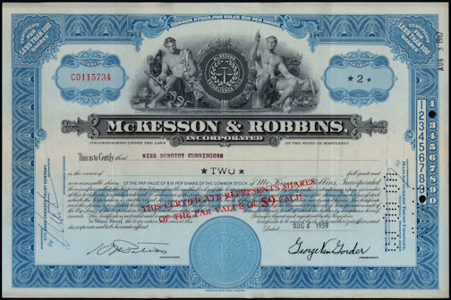 #ZZStock069 - McKesson & Robbins Incorporated Stock Certificate