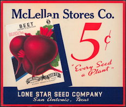 #SIGN199 - McLellan Stores Co. Lone Star 5¢ Seed Pack Cardboard Sign