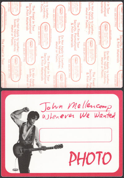 ##MUSICBP0718  - Huge John Mellencamp OTTO Cloth Backstage Photo Pass from the 1992 Whenever We Wanted Tour