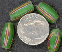 #BEADS0064 - Larger Striped Melon Chevron Trading Bead - Green Base, White, Red, Yellow
