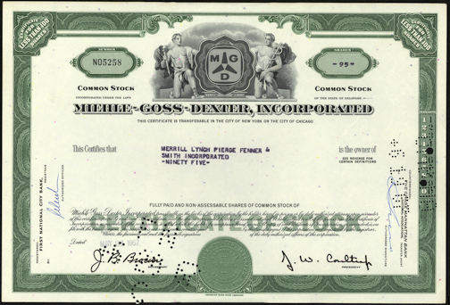 #ZZStock061 -Miehle-Goss-Dexter, Incorporated Stock Certificate