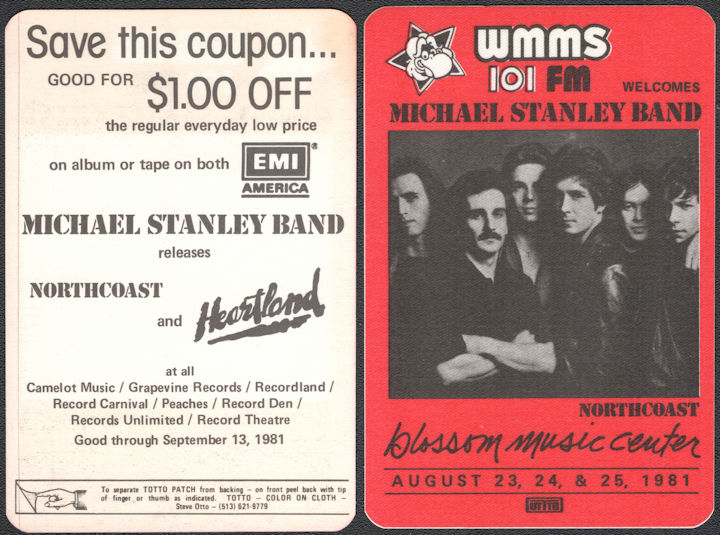 ##MUSICBP0923 - Michael Stanley Band OTTO Cloth Promotional Backstage Pass from the Concert at the Music Blossom Center