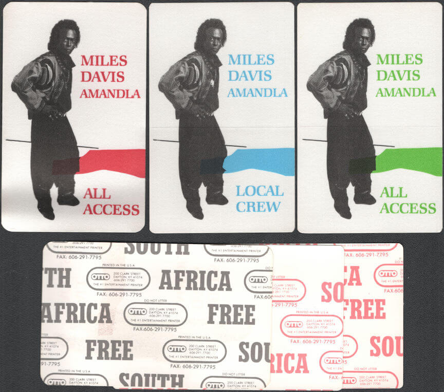 ##MUSICBP0889 - Group of 3 Different Miles Davis OTTO Cloth Backstage Passes from the Amandla Tour