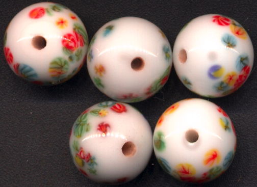 #BEADS0026 - Group of 10 Flowered 8mm White Base Japanese Millefiori Glass Beads