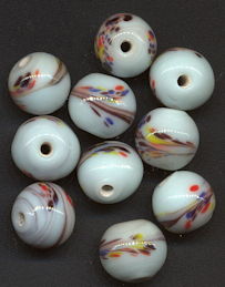 #BEADS0799 - Group of 10 Flowered 11mm Japanese Millefiori Glass Beads