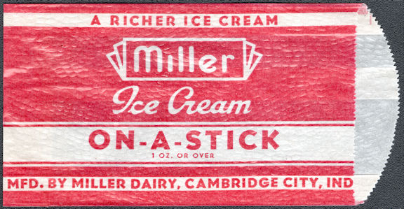 #PC122 - Group of 4 Miller Ice Cream On-A-Stick Bags - Cambridge City, IN