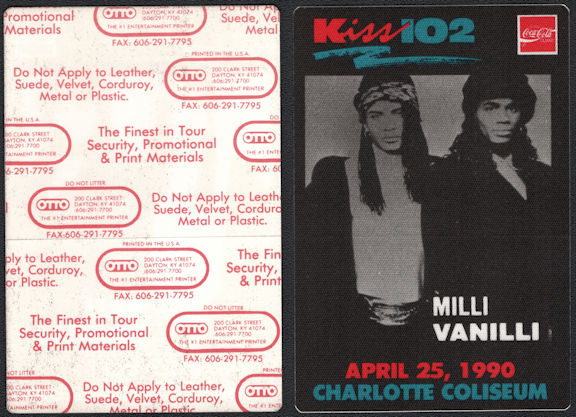 ##MUSICBP0659 - Milli Vanilli OTTO Cloth Radio Pass from the from the Concert at the Charlotte Coliseum in 1990