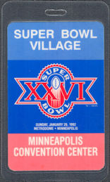##MUSICBP1488 - Numbered 1992 Super Bowl XXVl (26) Laminated Super Bowl Village OTTO Pass - Washington Redskins vs. Buffalo Bills
